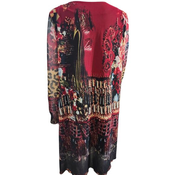 Caleaas Womens Plus Size 3X Red Long Sleeve Midi Dress Grommets & Jewel Neckline - Picture 5 of 12